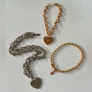 Edforce McBling Rose Gold Stainless Steel Heart Charm Y2K Necklace Bracelet Lot